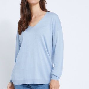 NWT Paul Costelloe Living Studio Light Blue Silk Blend V-Neck Jumper Women S